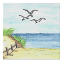 Gulls at the beach faux canvas print
