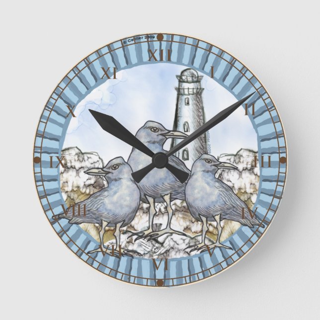 Gulls Guide Lighthouse Round Clock (Front)