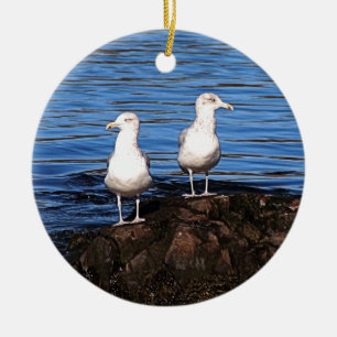 Gulls on the rocks ceramic tree decoration