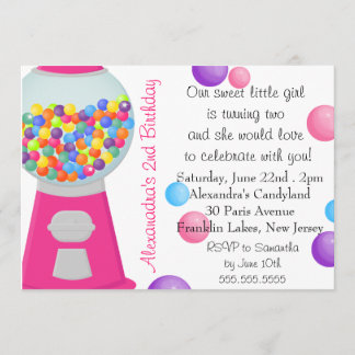 Gum Ball Machine Candy Party Girl Birthday Invitation