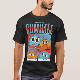 Gumball And Darwin Panels Colourful Cat And Fish T-Shirt