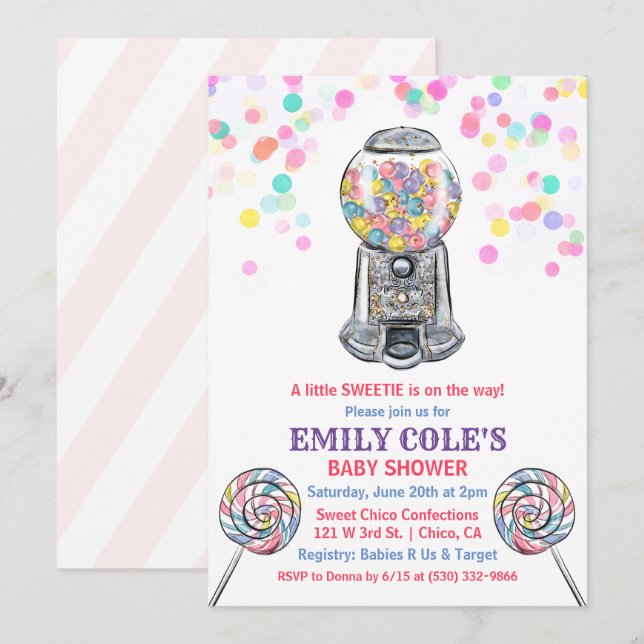 Gumball Candy Sweet Baby Shower Invitation (Front/Back)