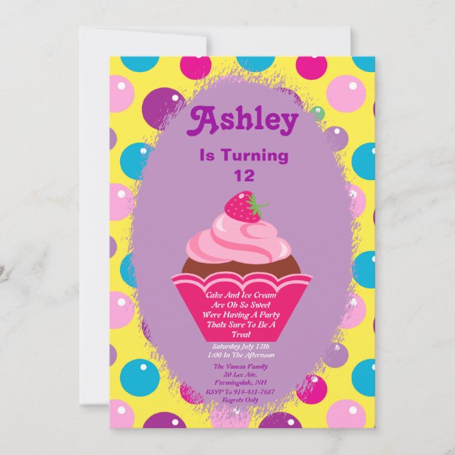 Gumball Cupcake Invitation (Front)
