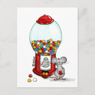 Gumball Design with cute little Mouse Postcard