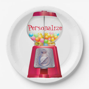 Gumball machine bubblegum vintage cute red party paper plate