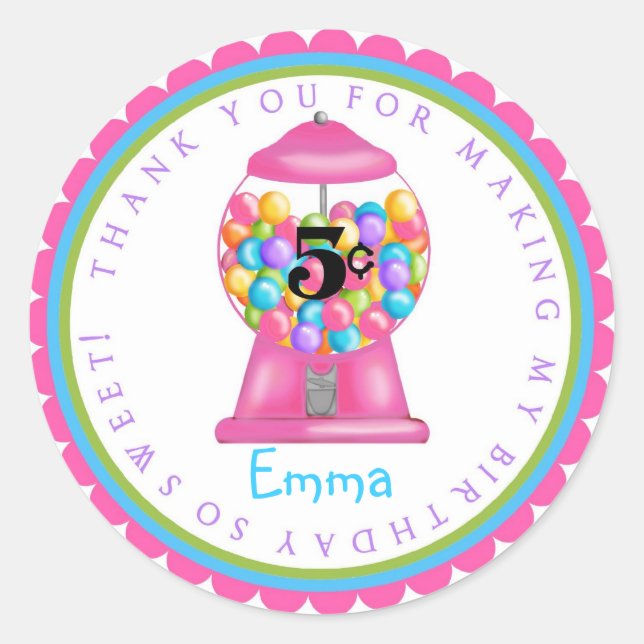 Gumball Machine Stickers- pink Classic Round Sticker (Front)