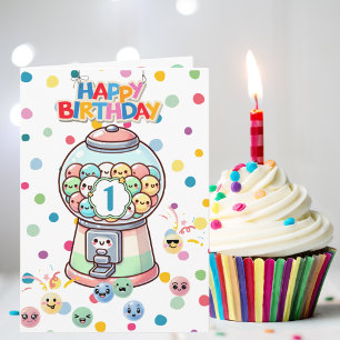 Gumball machine Watercolor, Funny, Custom Birthday Card
