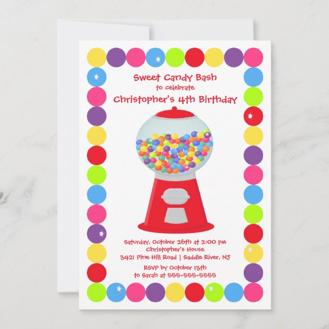 Gumballs Candy Bash Birthday Party Invitation (Front)