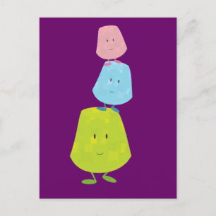 Gumdrop characters balancing on each other postcard