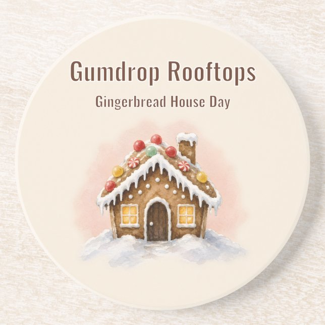 Gumdrop Rooftops Gingerbread House Day Coaster (Front)