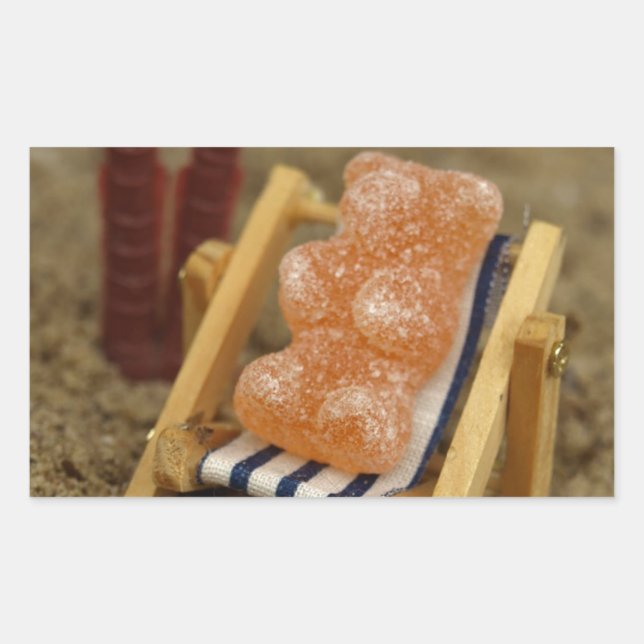Gummy Bear Relaxing on Beach Rectangular Sticker (Front)