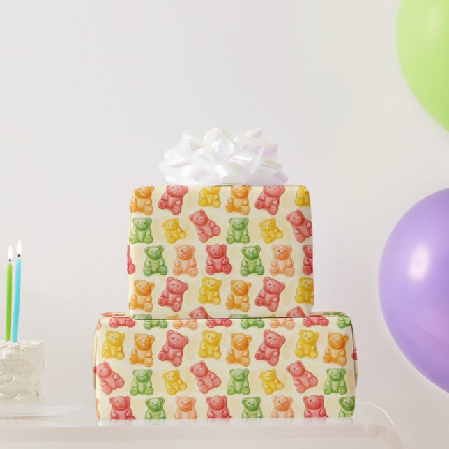 Gummy Bears Mint Pink Yellow Fruit Birthday Wrapping Paper (Party Gifts)