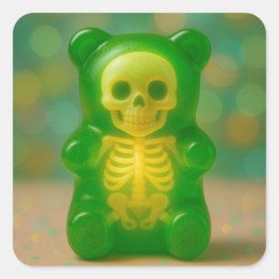 Gummy Skeleton Bear Magnet Square Sticker