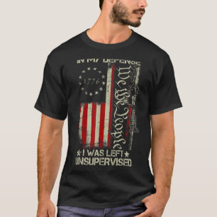 Gun American Flag In My Defence I Was Left Unsuper T-Shirt