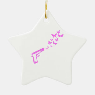 Gun Butterflies Pink Ceramic Tree Decoration
