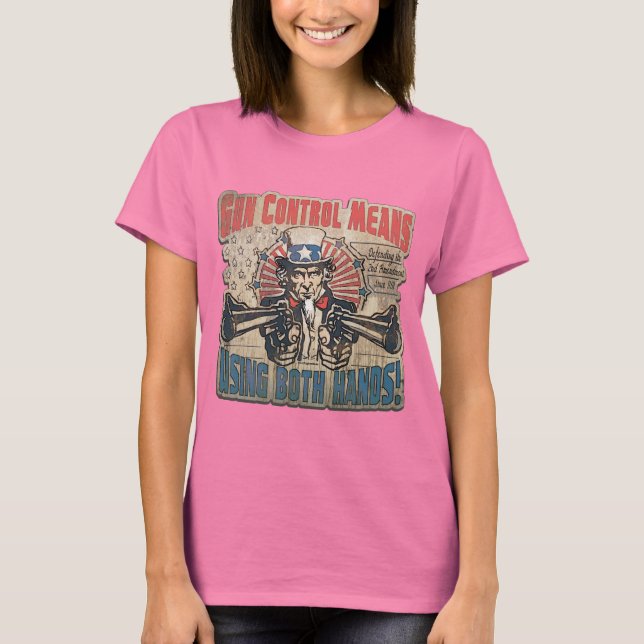 Gun Control Means Two Hands Retro T-Shirt (Front)