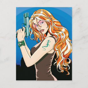 Gun Girl Orange Postcard