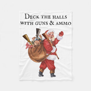 Gun Lover Santa Deck The Halls Shooting Fleece Blanket