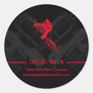 Gun Minimalist Modern Black and Red Tattoo Classic Round Sticker