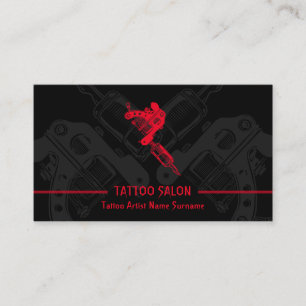 Gun Minimalist Modern Black Red Tattoo Business Card