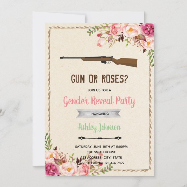 Gun or rose gender reveal Invitation (Front)