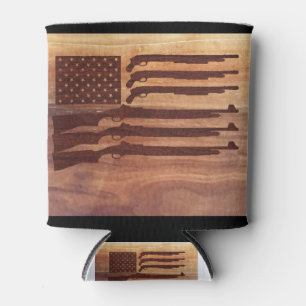 Gun Rifle Flag Wood Can Cooler