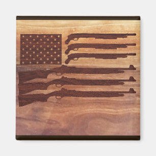 Gun Rifle Flag Wood Magnet