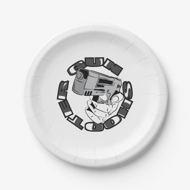 Gun shooter illustration paper plate (Front)