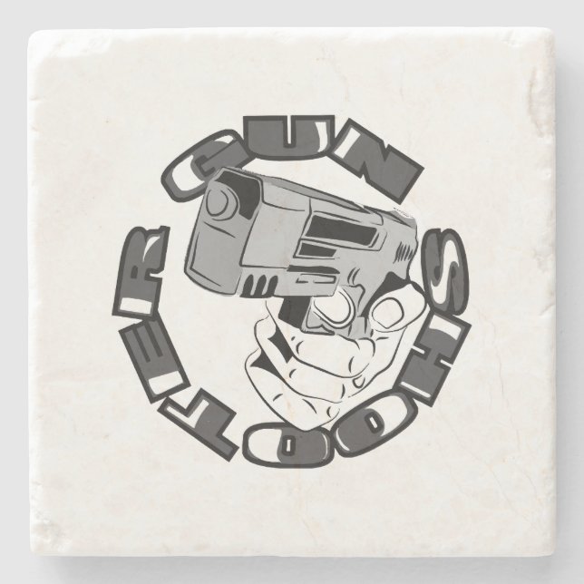 Gun shooter illustration stone coaster (Front)