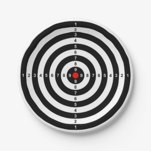 gun shooting range bulls eye target symbol paper plate