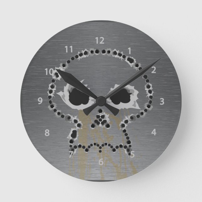 Gun Shots Holes Skull Wall Clock (Front)