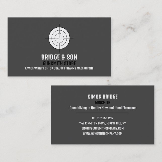 Gun Target, Gunsmith, Gunstore Business Card (Front/Back)