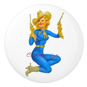 Gun-toting Pin-up Cowgirl Thunder_Cove Ceramic Knob