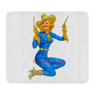 Gun-toting Pin-up Cowgirl Thunder_Cove Cutting Board