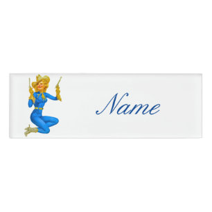 Gun-toting Pin-up Cowgirl Thunder_Cove Name Tag