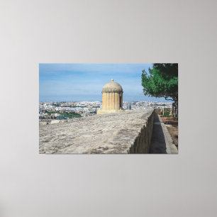 Gun turret on old city walls in Valletta, Malta Canvas Print