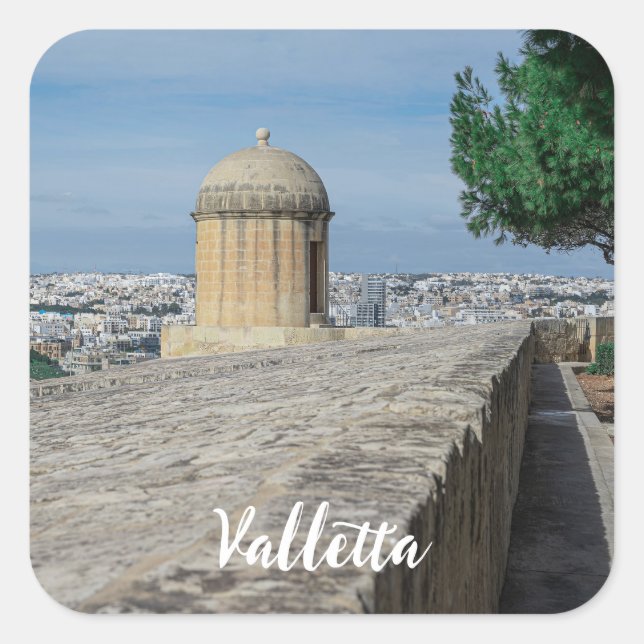 Gun turret on old city walls in Valletta, Malta Square Sticker (Front)