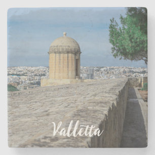 Gun turret on old city walls in Valletta, Malta Stone Coaster