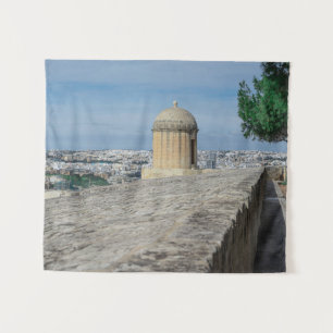 Gun turret on old city walls in Valletta, Malta Tapestry