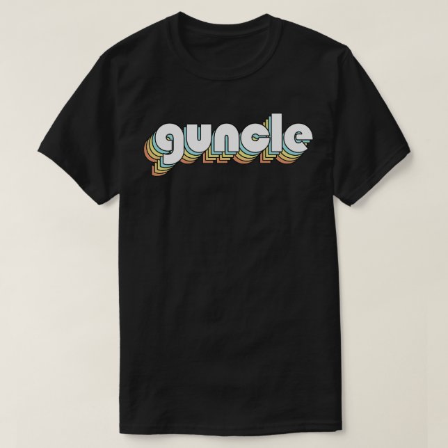 Guncle Retro Rainbow Typography Faded Style T-Shirt (Design Front)