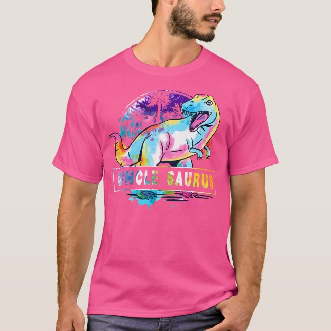 Guncle Saurus Dinosaur T Rex Rainbow Pride Colour  T-Shirt (Front)