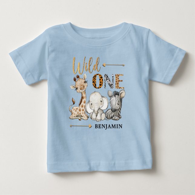 Gungle Wild One Baby Animals 1st Birthday T-Shirt (Front)