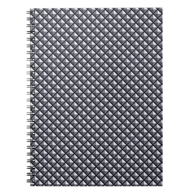 Gunmetal grey, metallic look, studded grid spiral notebook (Front)