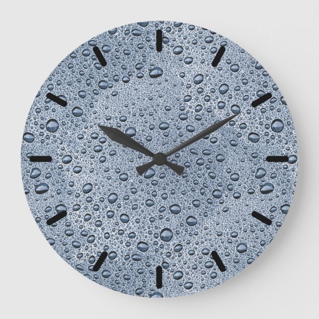 Gunmetal grey water droplets large clock (Front)