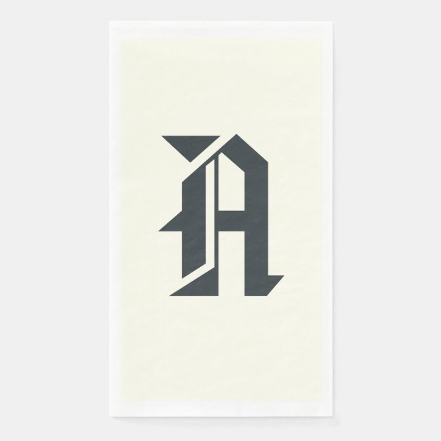 Gunmetal Large Modern Custom Initial | Ivory Napkin (Front)