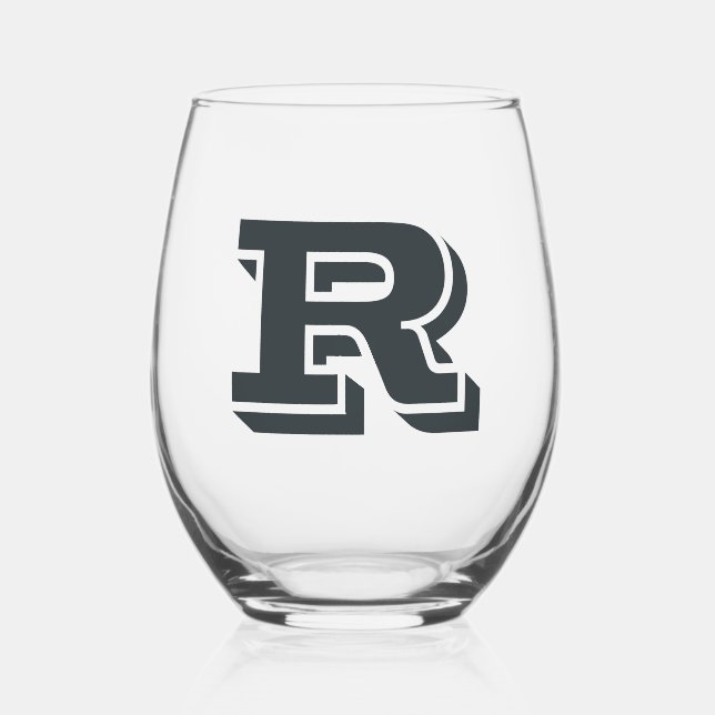 Gunmetal Modern Monogram Initial Letter  Stemless Wine Glass (Front)