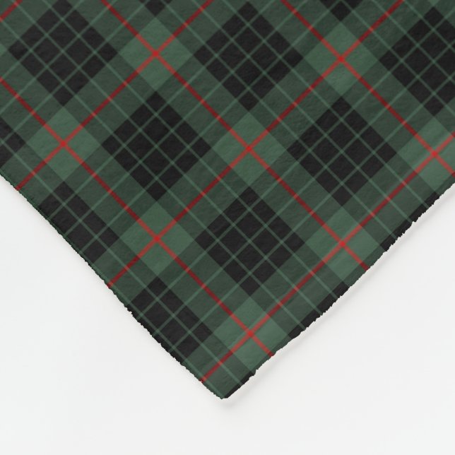 Gunn Clan Dark Green and Black Tartan Fleece Blanket (Corner)