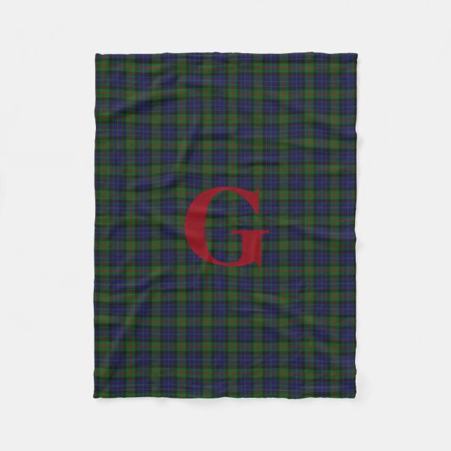 Gunn Clan Tartan Plaid Monogram Fleece Blanket (Front)
