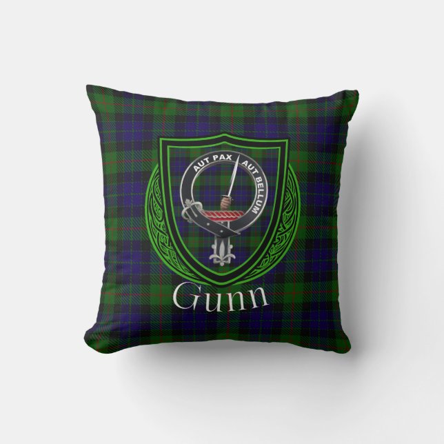 Gunn Scottish Clan Tartan & Crest Cushion (Front)