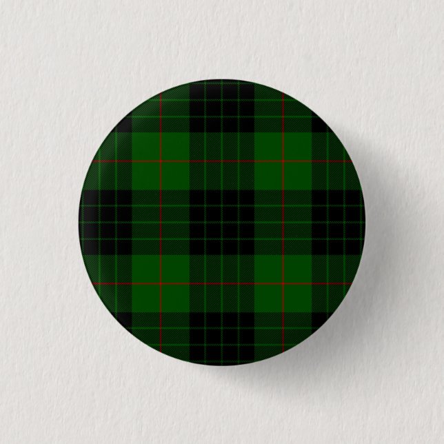 Gunn tartan green black plaid 3 cm round badge (Front)